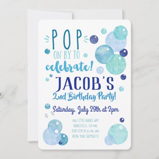 Bubbles Invitation Bubble Birthday Party Blue Boy Kaart (Voorkant)