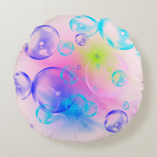 BUBBLES - kleurrijk Abstract Afbeelding van fracta Rond Kussen