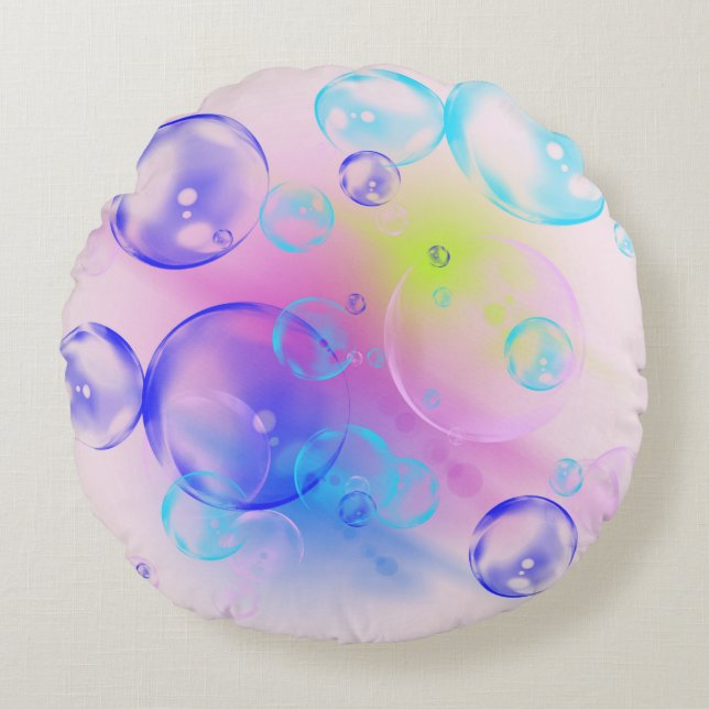 BUBBLES - kleurrijk Abstract Afbeelding van fracta Rond Kussen (Voorkant)