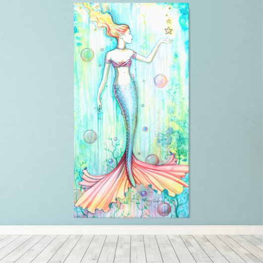 Bubbles Mermaid Fantasy Artwork van Molly Harrison Canvas Afdruk (Insitu (Houten vloer))