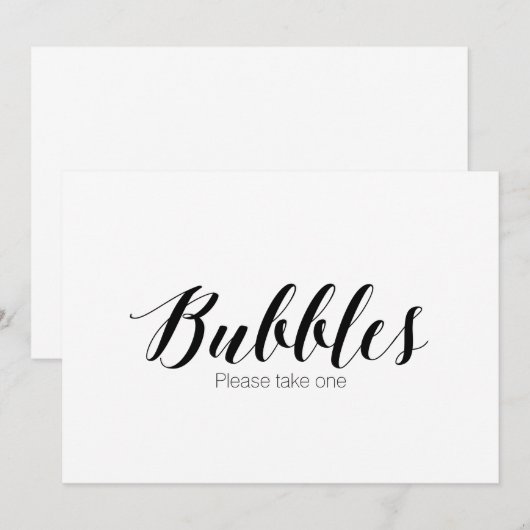 "Bubbles Neem een" kalligrafie-bruiloft Kaart (Voorkant / Achterkant)