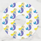 Bubbles party over blauwe zeemeermin wijnglaslabel (Achterkant)