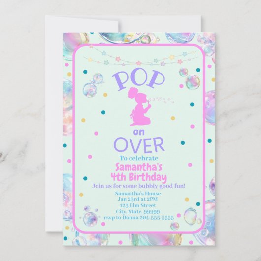Bubbles Pastel Verjaardag uitnodiging (Voorkant)