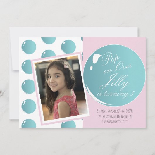 Bubbles Pop over Birthday Party roze Kaart (Voorkant)