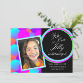 Bubbles Pop over Neon Theme Foto Birthday Party Kaart (Staand voorkant)