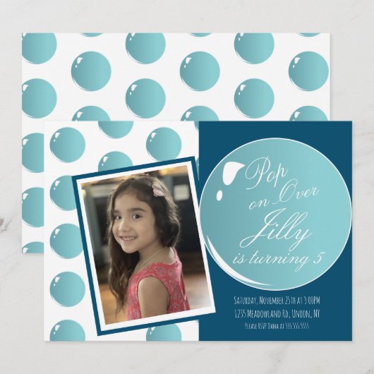 Bubbles Pop over roze thema Birthday Party Kaart (Voorkant / Achterkant)