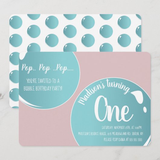 Bubbles Pop Pop Pop Birthday Fun Pink Kaart (Voorkant / Achterkant)