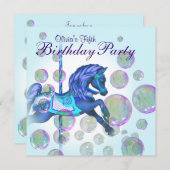 Bubbles Roze Carrousel Pony Meisjes Verjaardagsfee Kaart (Voorkant / Achterkant)