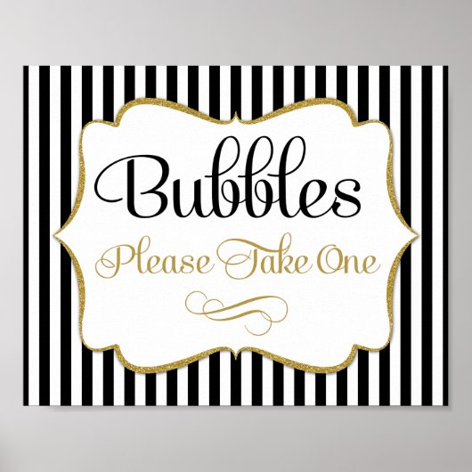 Bubbles Sign Black Gold Stripe Poster (Voorkant)