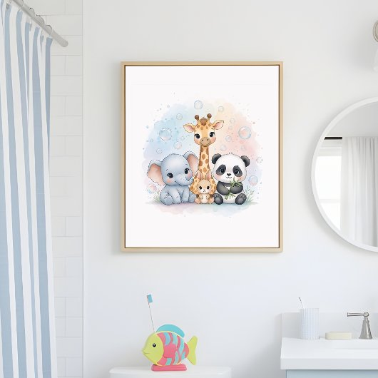 Bubbles & Smiles Animals Kids Bathroom Wall Art Poster
