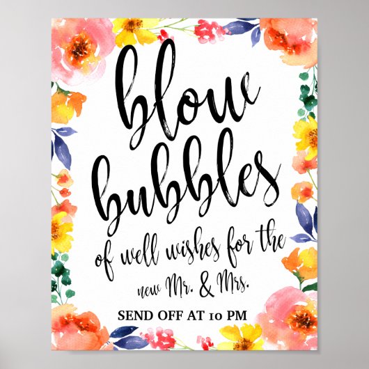 Bubbles sturen kleurrijke Floral 8 x 10 bruiloft Poster (Voorkant)