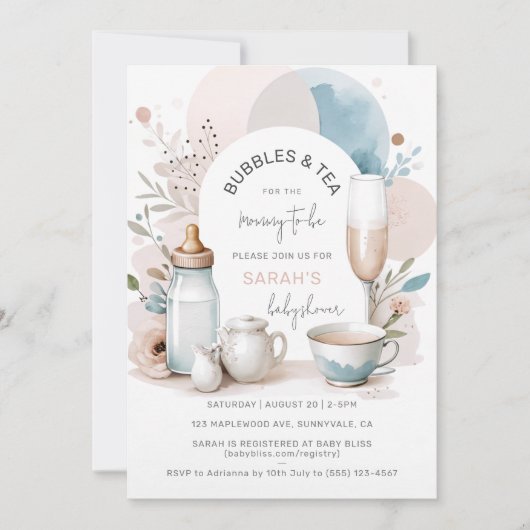 Bubbles & Tea Baby shower Uitnodiging voor mama om (Voorkant)