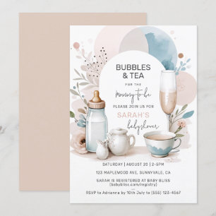 Bubbles & Tea Baby shower Uitnodiging voor mama om