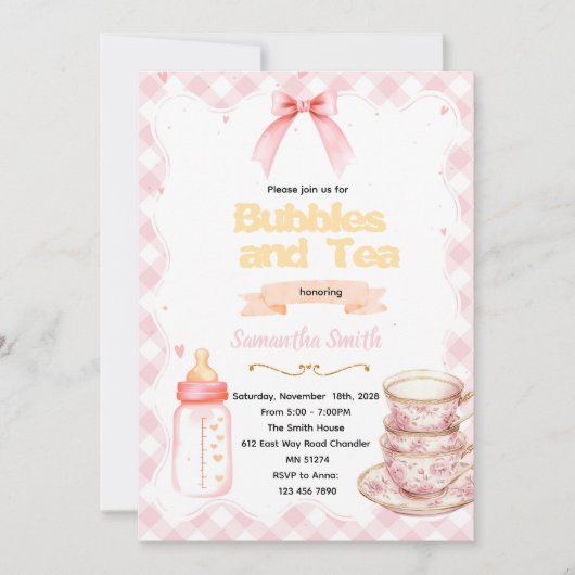Bubbles & Tea for the Mommy-to-Be invitation Kaart (Voorkant)