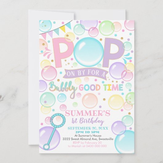 Bubbles Verjaardagsuitnodiging Pop Verjaardag Kaart (Voorkant)