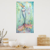 Bubbles Watercolor Zeemeermin Poster Print (Keuken)