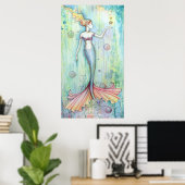 Bubbles Watercolor Zeemeermin Poster Print (Thuiskantoor)