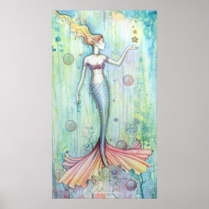 Bubbles Waterverf Mermaid Poster Print