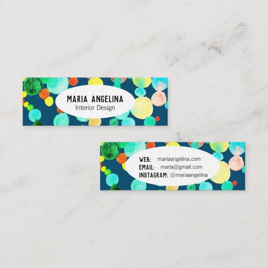 Bubbles Waterverf Spots & Stippen Circles Blauw gr Mini Visitekaartje (Voorkant / Achterkant)