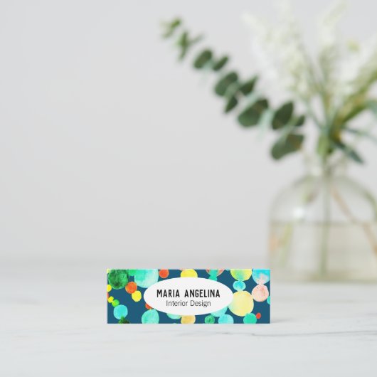 Bubbles Waterverf Spots & Stippen Circles Blauw gr Mini Visitekaartje (Staand voorkant)