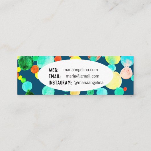 Bubbles Waterverf Spots & Stippen Circles Blauw gr Mini Visitekaartje (Achterkant)