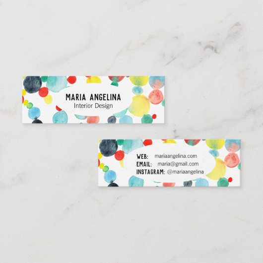 Bubbles Waterverf Spots & Stippen cirkels Mini Visitekaartje (Voorkant / Achterkant)