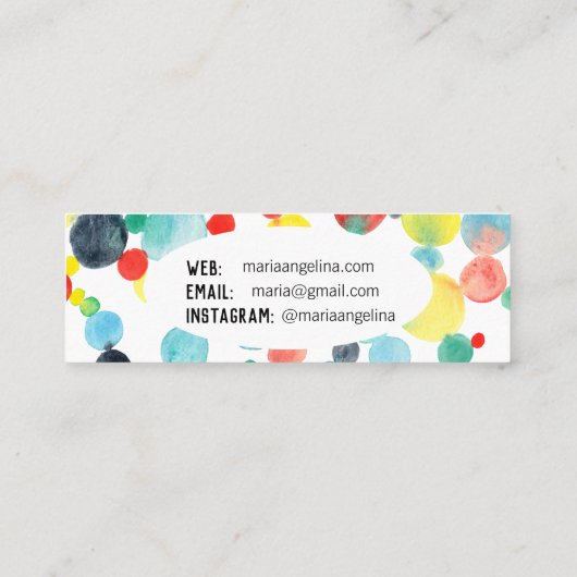 Bubbles Waterverf Spots & Stippen cirkels Mini Visitekaartje (Achterkant)