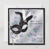 Bubbles Zwart-wit Masquerade Party Kaart (Voorkant)