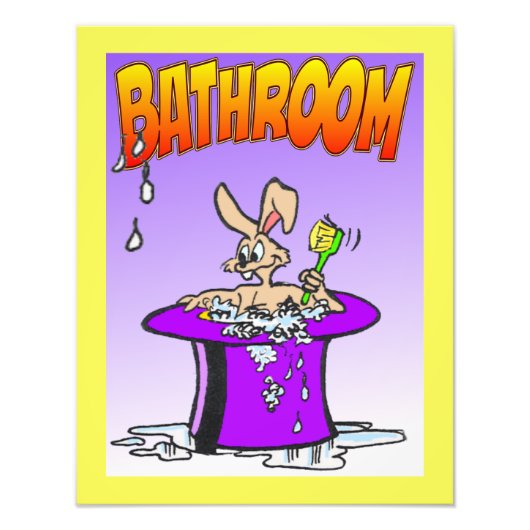 Bubbling Bunny Bathroom Poster Cust. Kleur rand (Voorkant)