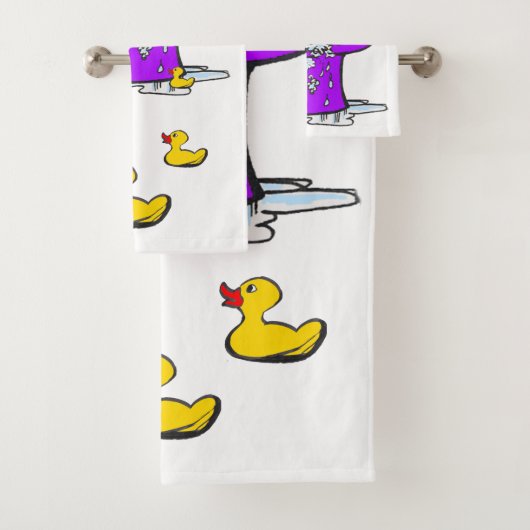 Bubbling Bunny met Ducks Cartoon Bath Towel Set Bad Handdoek (Insitu)