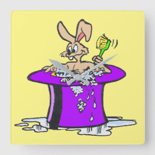 Bubbling Bunny Square Wall Clock  Vierkante Klok