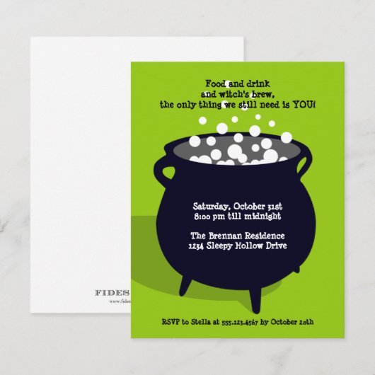 Bubbling cauldron ghoulish green Halloween party Kaart (Voorkant / Achterkant)