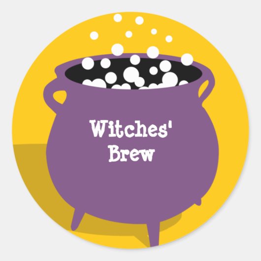 Bubbling cauldron ghoulish yellow Halloween label (Voorkant)