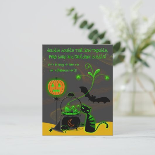 Bubbling Cauldron Halloween Party Invitation Kaart (Staand voorkant)