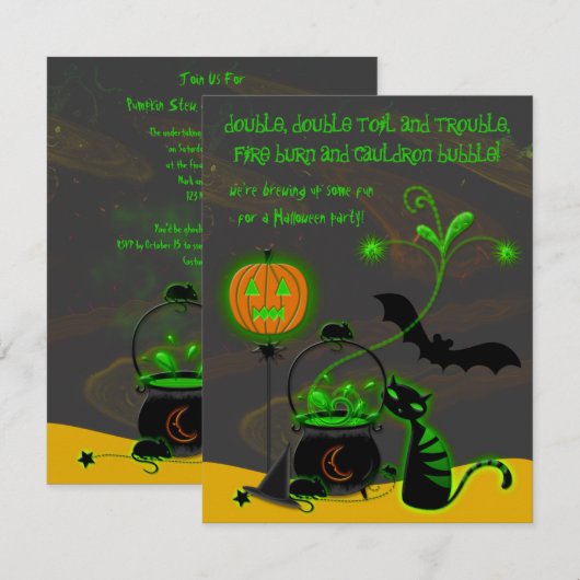 Bubbling Cauldron Halloween Party Invitation Kaart (Voorkant / Achterkant)