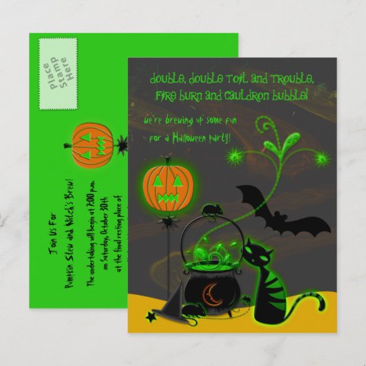 Bubbling Cauldron Halloween Party Invitation Uitnodiging Briefkaart (Voorkant / Achterkant)