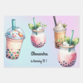 Bubbling over met opwinding bobba thee verjaardag inpakpapier vel (Voorkant)