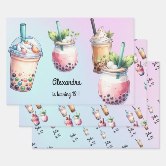 Bubbling over met opwinding bobba thee verjaardag inpakpapier vel (Set)