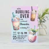 Bubbling over met opwinding bobba thee verjaardag kaart (Staand voorkant)