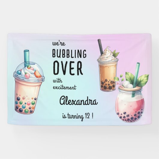 Bubbling over met opwinding bobba thee verjaardag spandoek (Horizontaal)