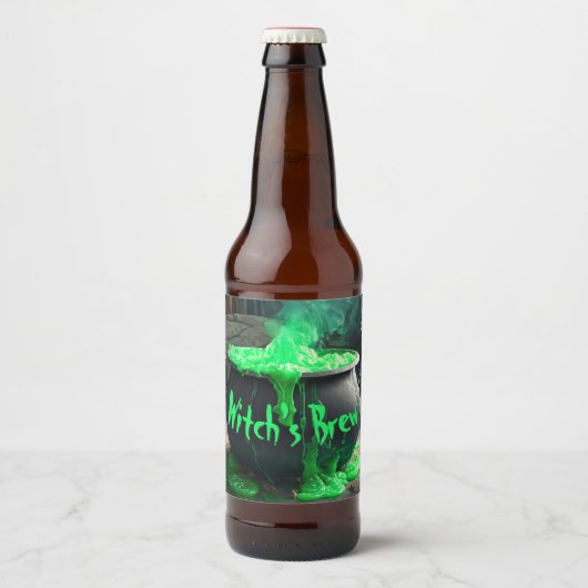 Bubbling Witch's Cauldron Halloween Bier Etiket (Voorkant)