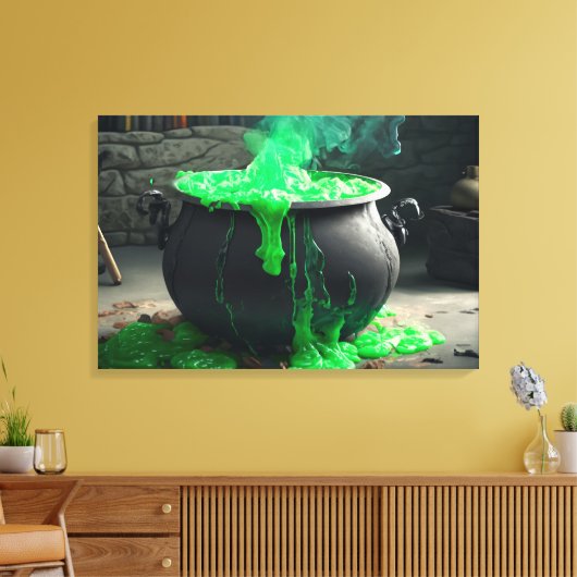 Bubbling Witch's Cauldron Halloween Canvas Afdruk (Insitu (Woonkamer))