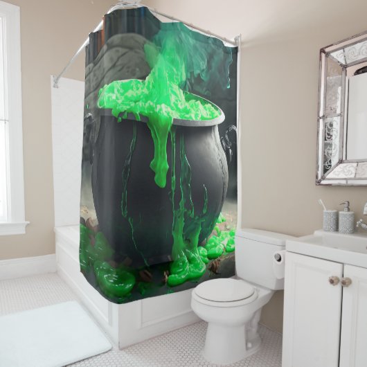 Bubbling Witch's Cauldron Halloween Douchegordijn (In situ)