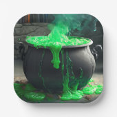 Bubbling Witch's Cauldron Halloween Papieren Bordje (Voorkant)