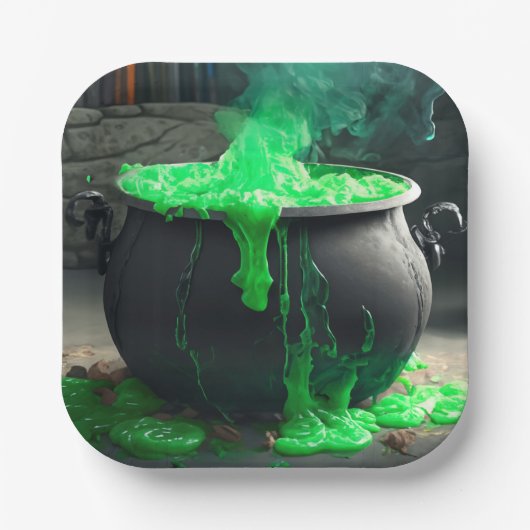 Bubbling Witch's Cauldron Halloween Papieren Bordje (Voorkant)