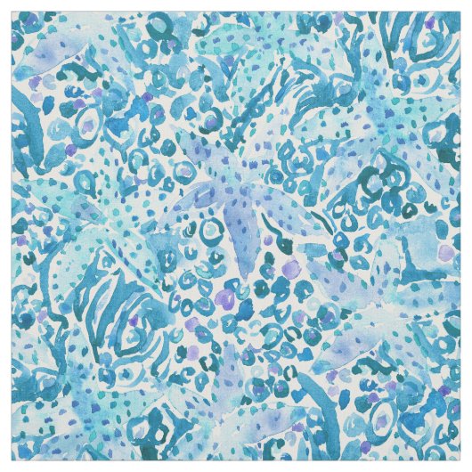 BUBBLLING STARFISH Blue Coastal Print Stof (Swatch)