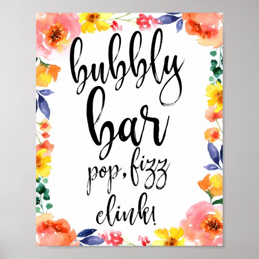Bubbly Bar Bloemenschildering 8x10 Trouwbord Poster (Voorkant)