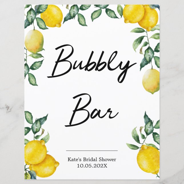 Bubbly Bar citroenen bord gepersonaliseerd (Voorkant)