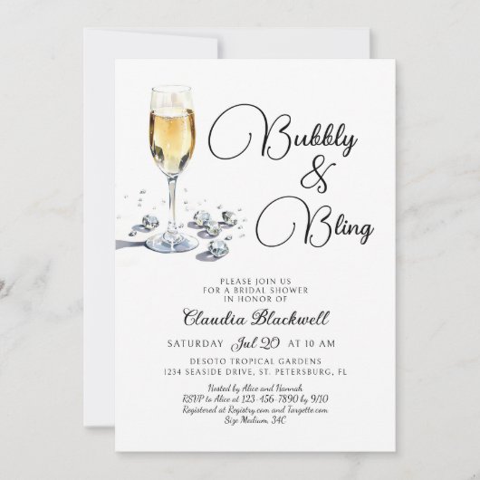 Bubbly Bling bruids douche uitnodiging (Voorkant)