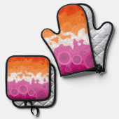 Bubbly Bohemian Groovy Abstract Lesbisch Pride Fla Ovenwant & Pannenlap Set (Voorkant / Achterkant)